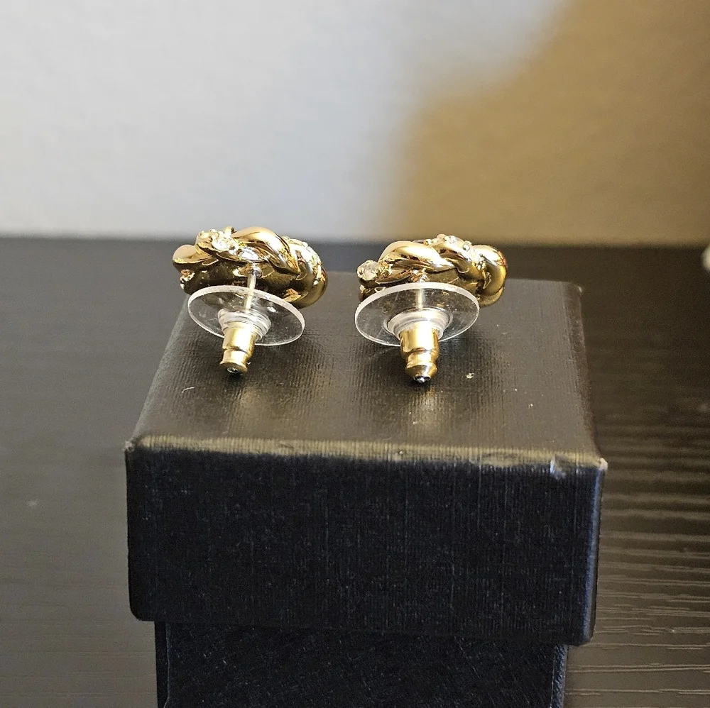 Gold And Black Ice Crystal Stud Earrings